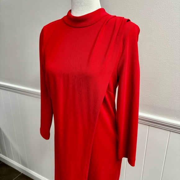 Boston Proper Mock Neck Long Sleeve Drape Front Dress Beyond Travel Red Small S - Picture 4 of 13
